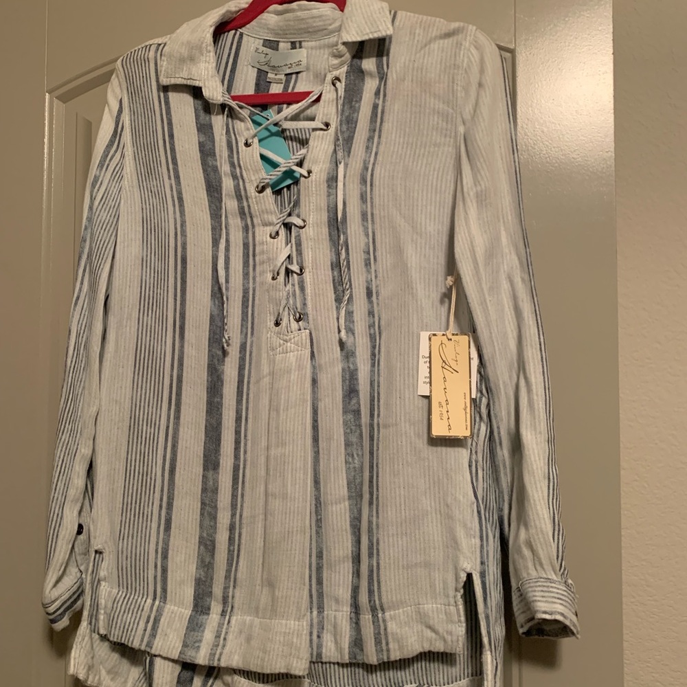 Cute light blue stripe long sleeve blouse